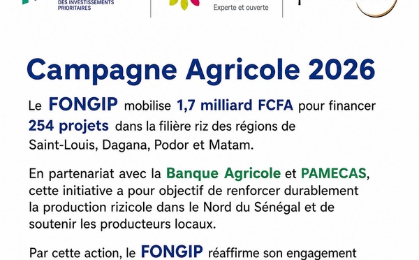 Le FONGIP passe à l’action pour la campagne agricole 2026 : 1,7 milliard FCFA pour booster la riziculture dans le Nord