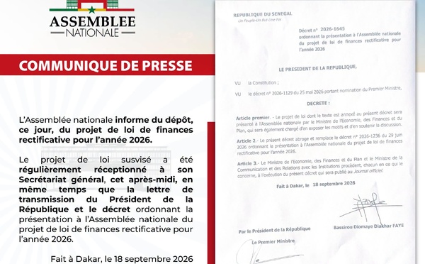 PLFR 2026: l’Assemblée nationale reçoit officiellement le projet de loi de finances rectificative