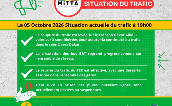 Mobilité urbaine : Reprise progressive du trafic sur les réseaux TER, BRT et autoroutier à Dakar à la suite des intempéries