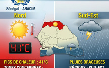 Météo au Sénégal : L'ANACIM prévoit des pluies orageuses au Sud-Est et des pics de chaleur à 41°C au Nord